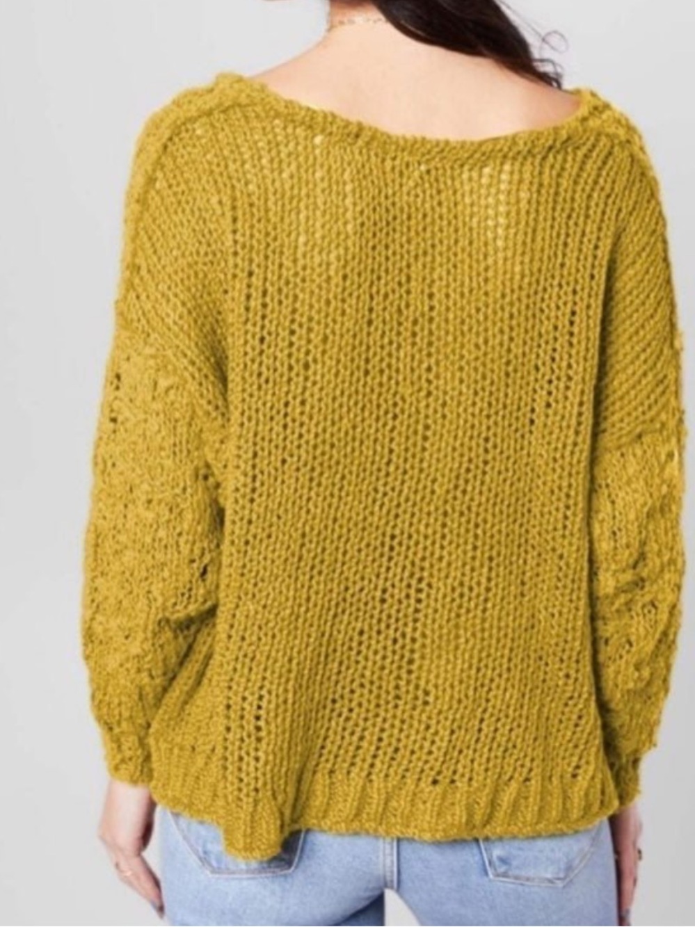 Free People Sunday Shore Sweater Mustard Gold Open Knit Chunky Size S - Picture 2 of 5